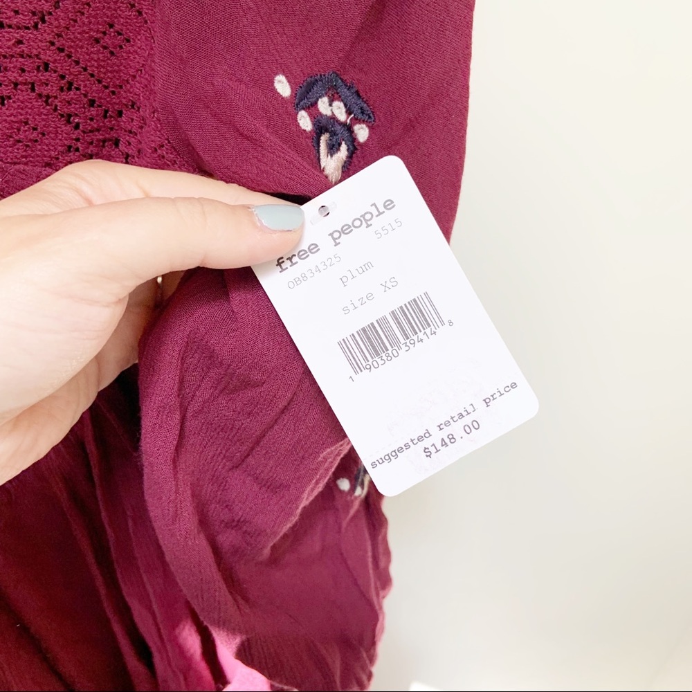 free people plum embroidered dress XS - Picture 5 of 8